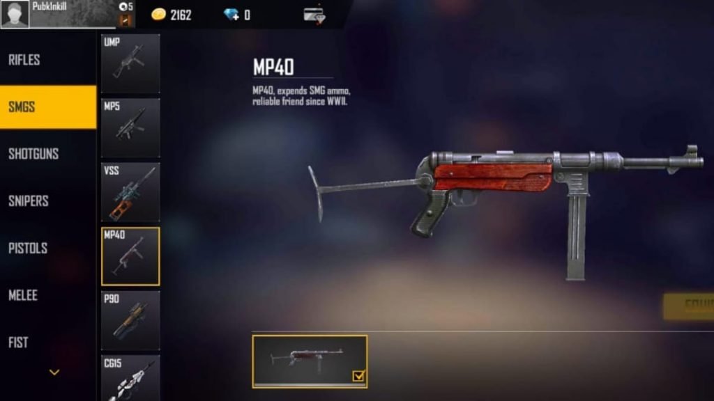 best skin of MP40 in free fire