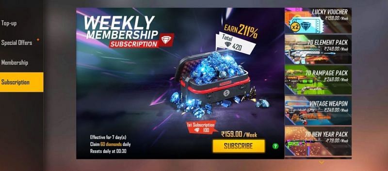 Free Fire MAX Weekly membership