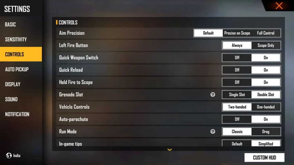 Free Fire Settings